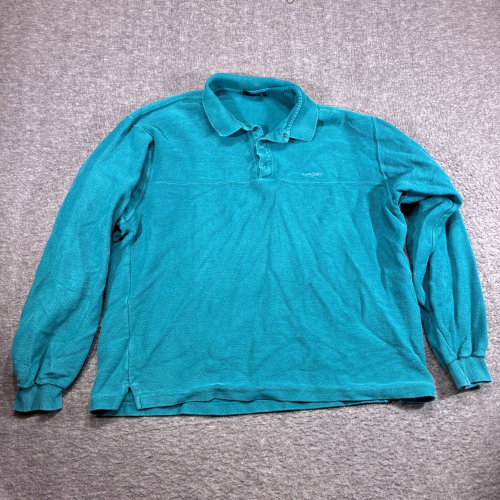 Vintage Patagonia Long Sleeve Polo Mens XL Teal Heavyweight Cotton Pique Henley‎